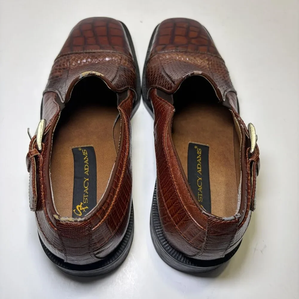 Stacy Adams Genuine Snake Shoes Men's Size 8 Brown Leather Monk Strap Dress